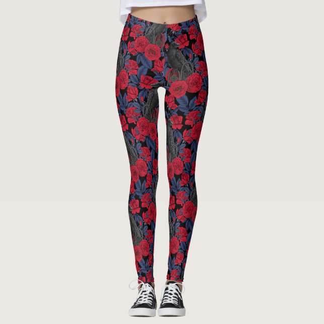 Ravens och ro med mörk blått löv leggings (Framsida)