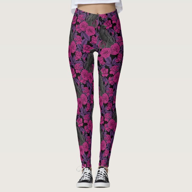 Ravens och rosa ros leggings (Framsida)