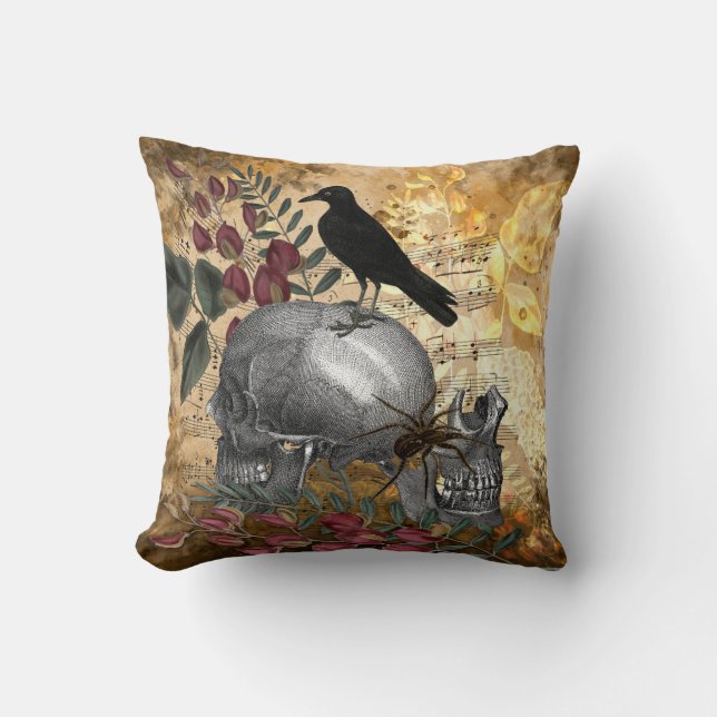 Ravens Skalle Vintage Kudde (Framsida)