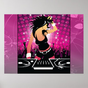 Raver Girl Dancing DJ Poster