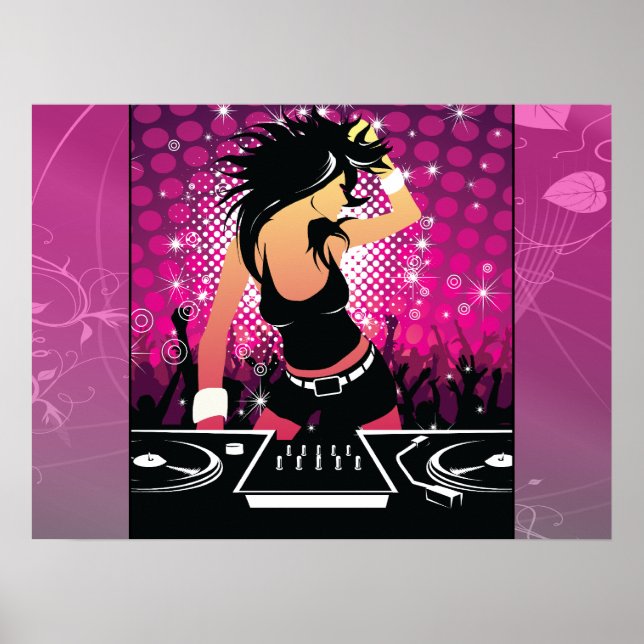 Raver Girl Dancing DJ Poster (Framsidan)