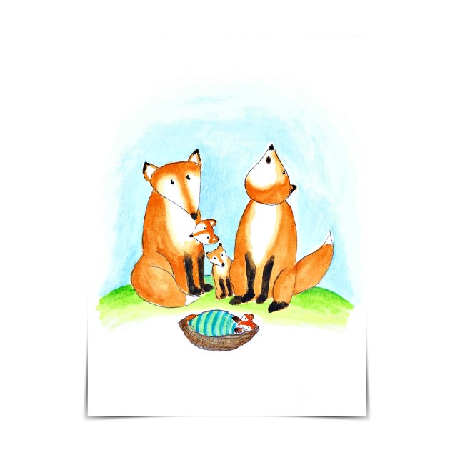 Rävfamiljens Nyfödda Barn Adoption Kort (A fox family welcomes a new baby into their family.)