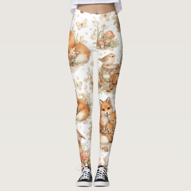 Rävfamiljsmönstrade Leggings (Framsida)