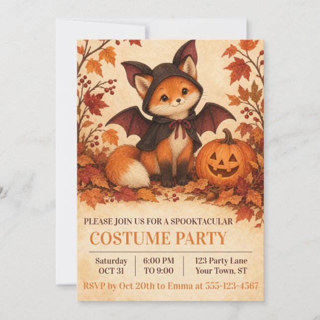 Rävfladdermus-kostym Halloween-fest-inbjudan Inbjudningar (Framsida)