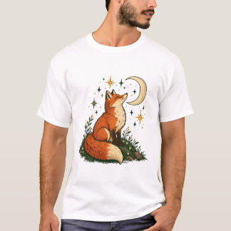 Rävgapande mot halvmåne och stjärnor t shirt