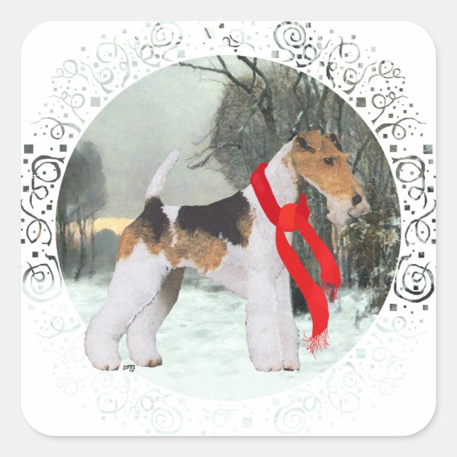 Rävhund Vinter Fyrkantigt Klistermärke (Framsida)