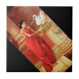 Ravi Varma Målningar-Hamsa Dhayamthi Kakelplatta