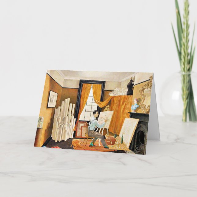 Ravilious - Edward Bawden som arbetar i sitt studi Helgkort (Framsida)