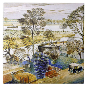Ravilious - Floden Thames vid Hemmersmith Kakelplatta