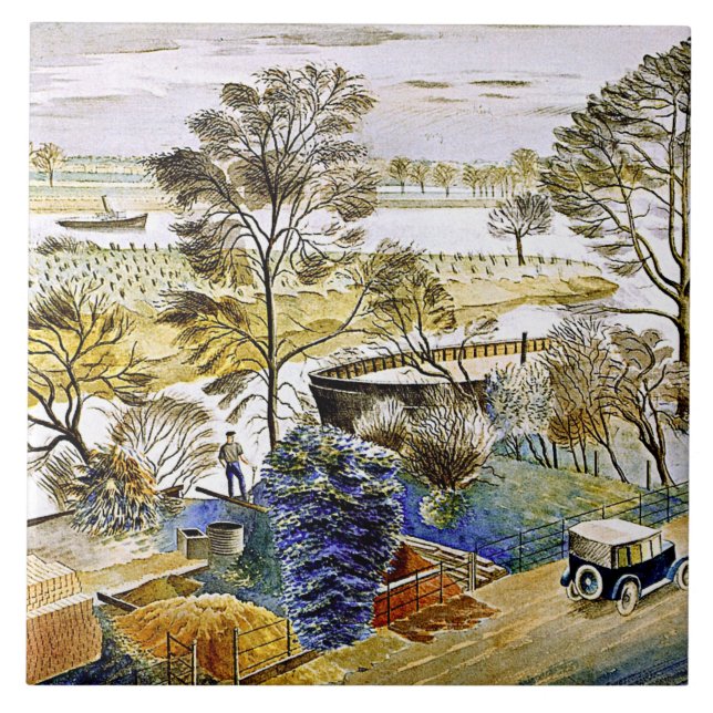 Ravilious - Floden Thames vid Hemmersmith Kakelplatta (Framsidan)