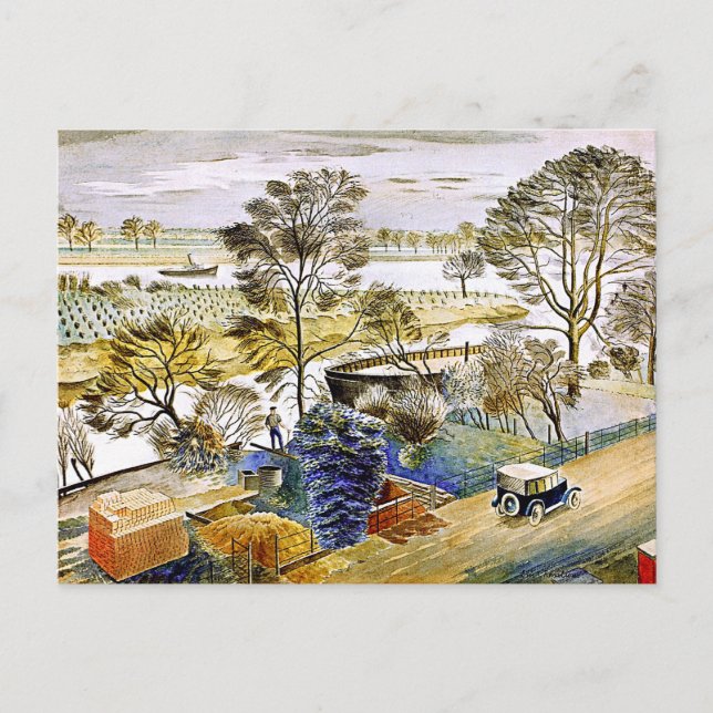 Ravilious - Floden Thames vid Hemmersmith Vykort (Framsida)