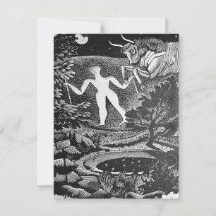 Ravilious - May, Woodcut of Long Man Wilmington Vykort