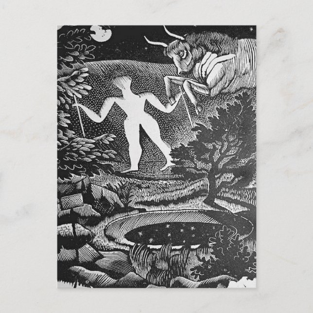 Ravilious - May, Woodcut of Long Man Wilmington Vykort (Framsida)