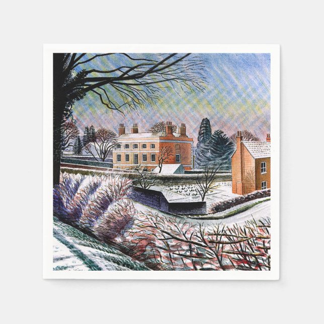 Ravilious - Prästgård om vintern,  Pappersservett (Framsidan)