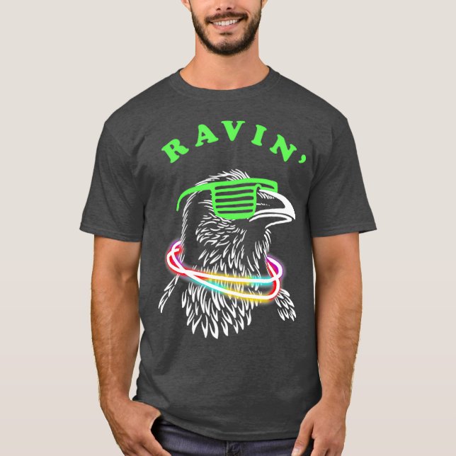 Ravin Raven Rave Party Neon Bird Funny T Shirt (Framsida)