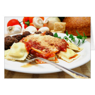 Ravioli och köttbullar hälsningskort