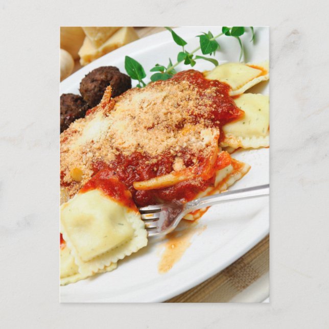 Ravioli och köttbullar vykort (Framsida)