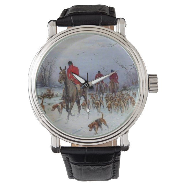 Rävjakt Jägare och hundar återvänder hem   Armbandsur (Framsida)
