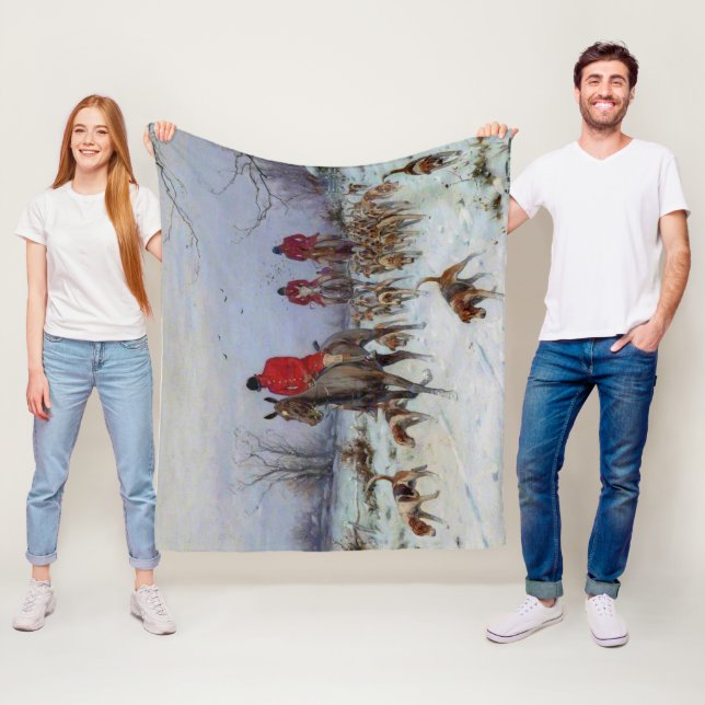 Rävjakt Jägare och hundar återvänder hem  Fleecefilt (På plats)