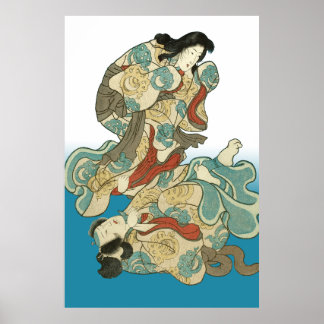 Rävkvinna och rävman Kuniyoshi - Asukai Masatsune Poster