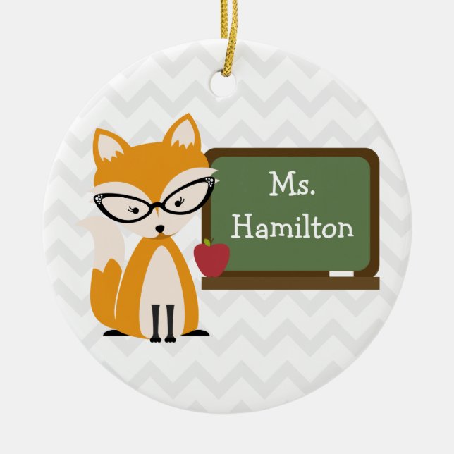 Rävsparrelärare på den svart tavlan julgransprydnad keramik (Framsidan)