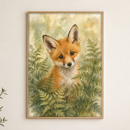 Rävunge Vattenfärg Whimsical Konstaffisch Poster