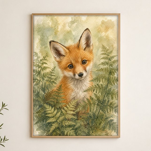 Rävunge Vattenfärg Whimsical Konstaffisch Poster (Shown framed for scale. Poster ships unframed; frames are an optional add-on.)