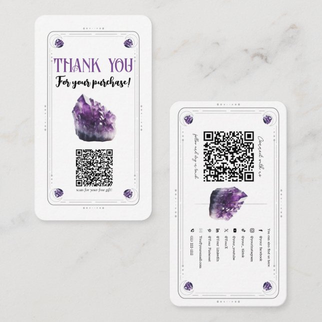 Raw Ametyst Lila Crystal Social Media QR-kod Visitkort (Fram/baksida)