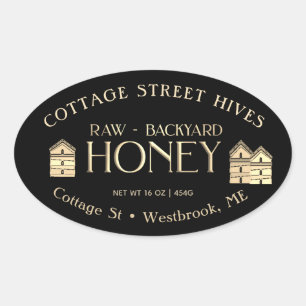 Raw Backyard Hives Guld Embossed Text Honung Label Ovalt Klistermärke
