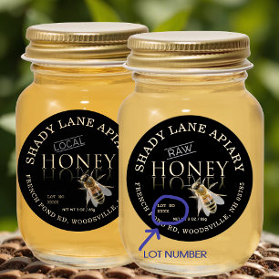 RAW Honungsetikett med Partnummer och Bee Guld Bla Runt Klistermärke