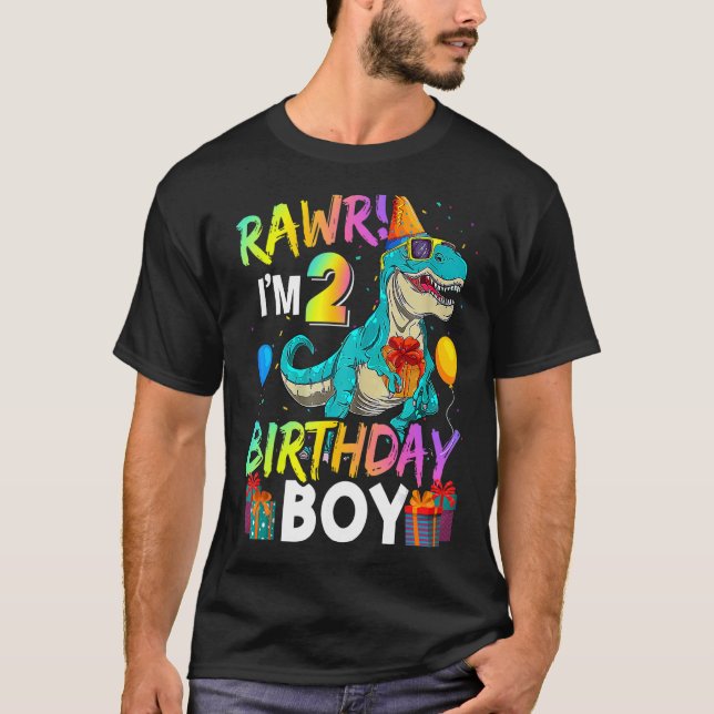 Raw I är 2 Birthday Boy Funny Dinosaur Luft Balloo T Shirt (Framsida)