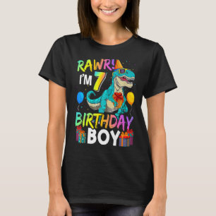 Raw I är 7 Birthday Boy Funny Dinosaur Luft Balloo T Shirt