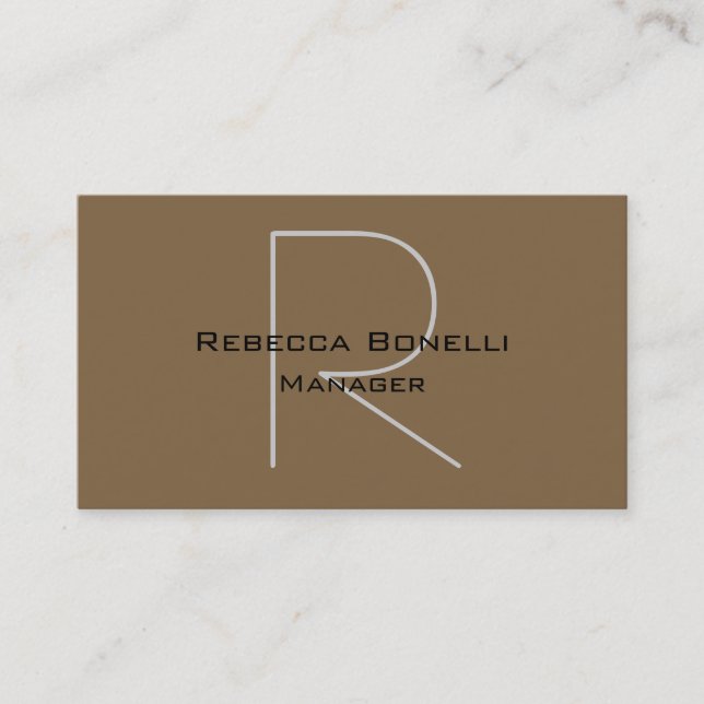 Raw Umber Brown Grått Monogram Affärskort Visitkort (Framsida)