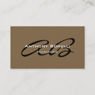 Raw Umber Brown Modern Monogram Affärskort Visitkort