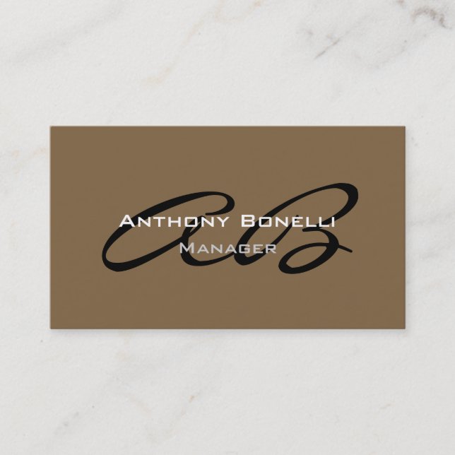 Raw Umber Brown Modern Monogram Affärskort Visitkort (Framsida)