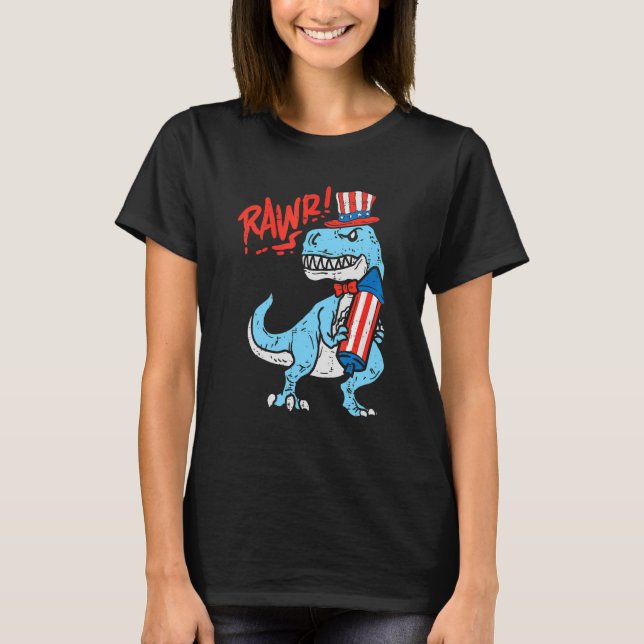 Rawr American Rex Dino Kids 4:e juli Pojke T Shirt (Framsida)