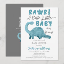 Rawr Blue Dinosaur QR Code Baby Shower-inbjudan