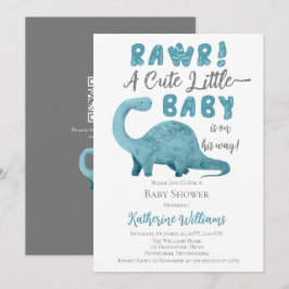 Rawr Blue Dinosaur QR Code Baby Shower-inbjudan Inbjudningar