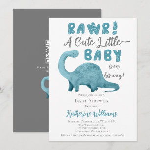 Rawr Blue Dinosaur QR Code Baby Shower-inbjudan Inbjudningar