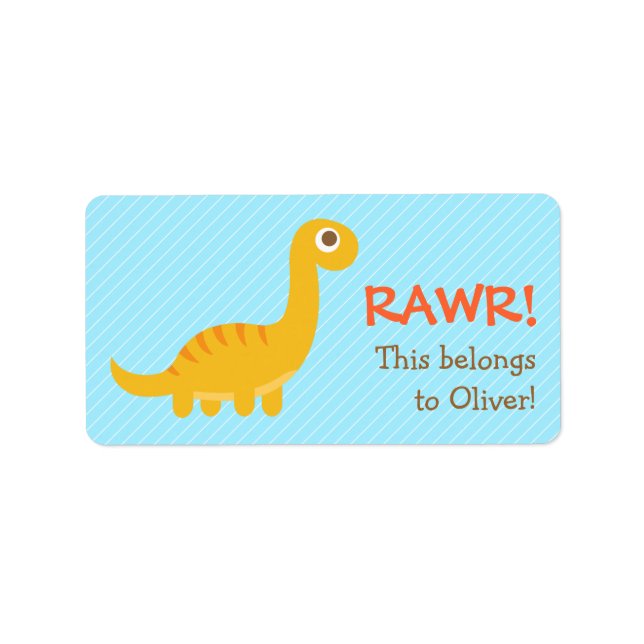 Rawr, Cute Gult Brachiosaurus dinosaur För barn Adressetikett (Framsidan)