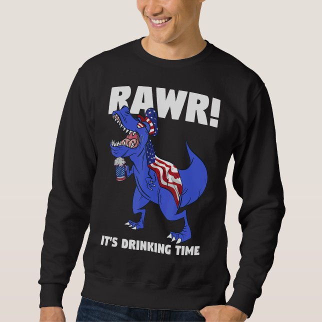 Rawr Det är drickstid Rex Dinosaur Lång Ärmad Tröja (Framsida)