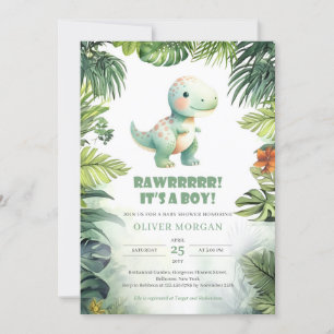 Rawr Det är en liten dinosauaur-greenery babydusch Inbjudningar