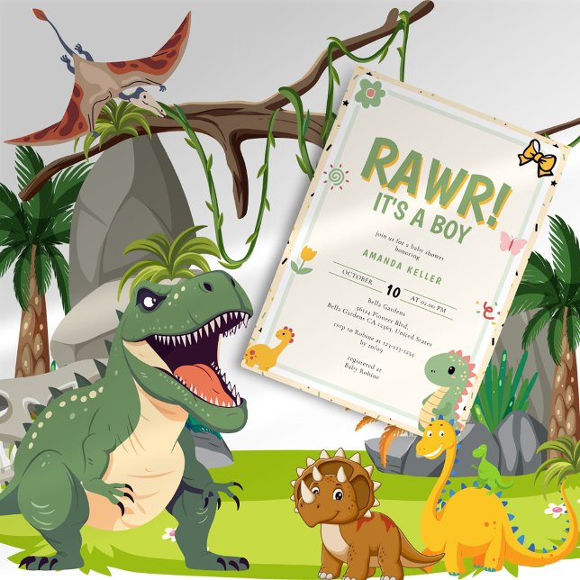 RAWR! Det är en pojke - Cute Dinosaur Baby Shower Inbjudningar (Skapare uppladdad)