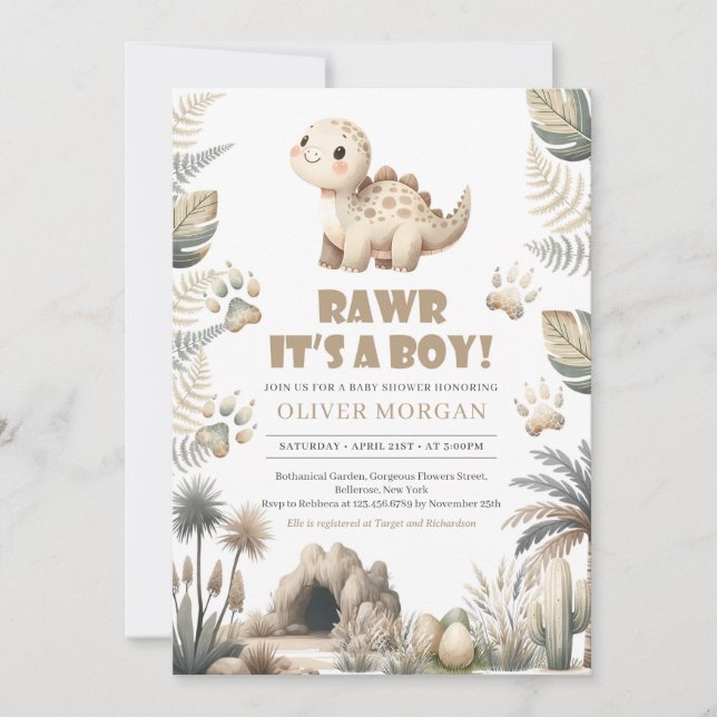 Rawr, det är en söt Dinosaur earthy Baby Shower Inbjudningar (Framsida)