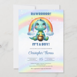 Rawr, det är en vattenfärgsdinosaur med regnbåge inbjudningar
