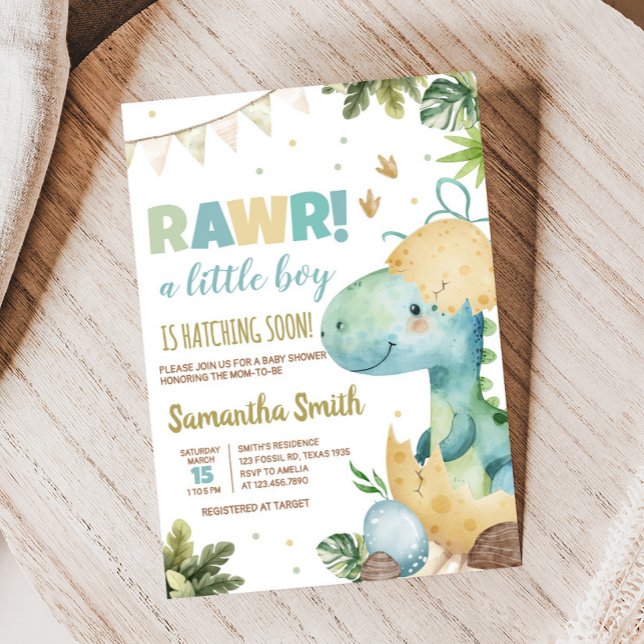 Rawr Dino Baby Shower Inbjudningar (Rawr A Little Boy Dino Baby Shower Invitation)