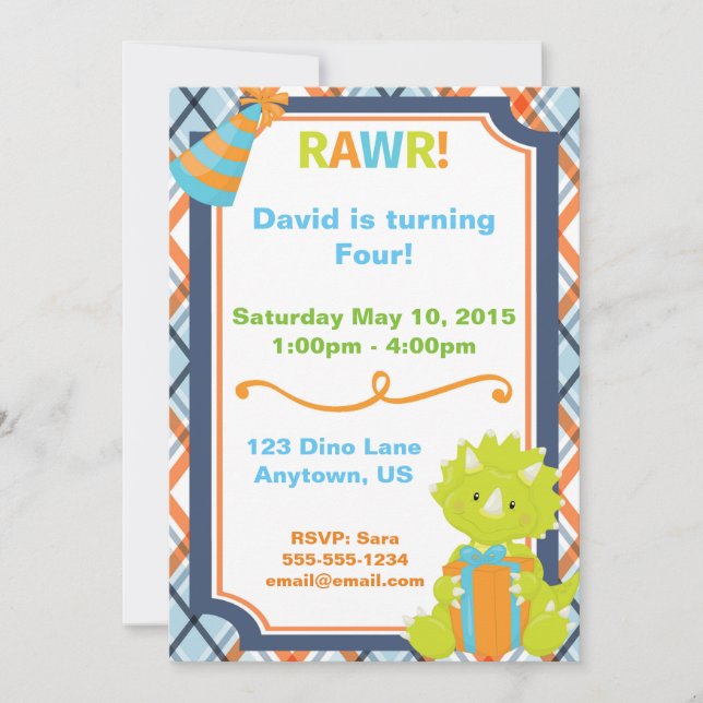 RAWR! Dino Party Födelsedagsinbjudan Inbjudningar (Framsida)