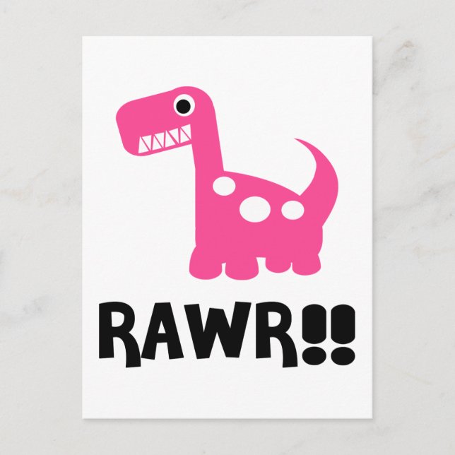 Rawr Dino Rosa Vykort (Framsida)