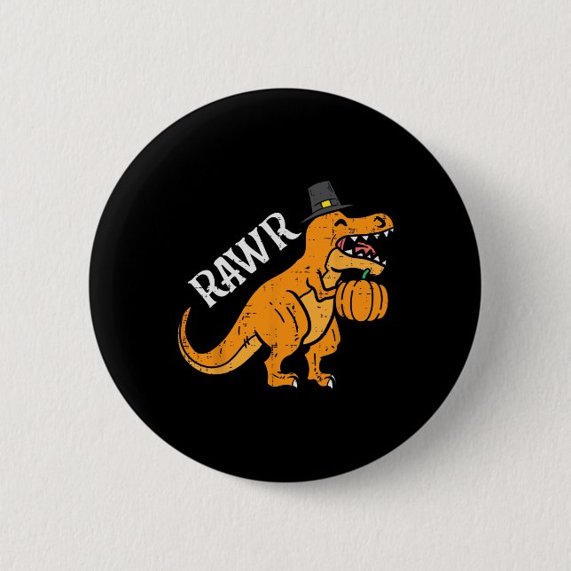 Rawr Dino Trex Pumpkin Thanksgiving Fall Småbarn B Knapp (Framsida)