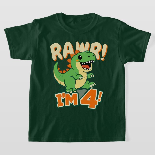 Rawr Dinosaur 4-års födelsedags T-shirt Söt Dino I (Laydown)